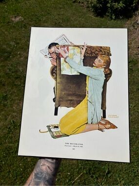 Norman Rockwell Inspired Home Art Print Plaque - Yellow & Light Blue
